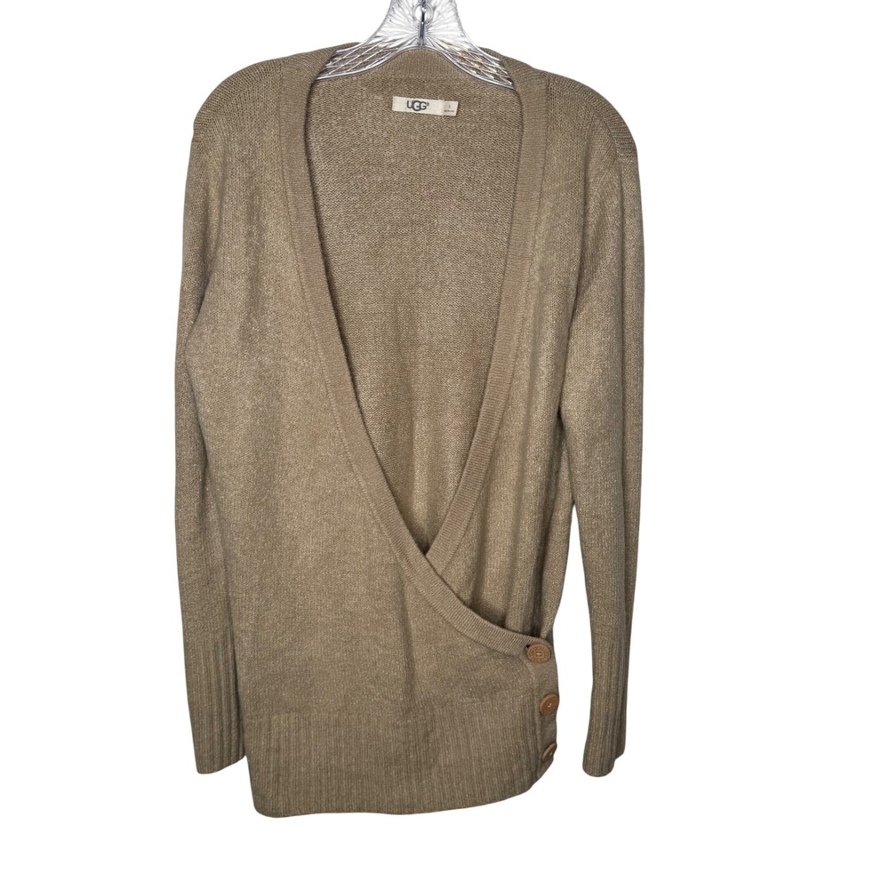 UGG Women Tan Knit‎ Wrap Cardigan Sweater Button Detail Size S